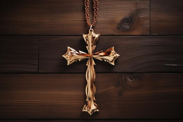 Photo wooden christian cross on a wooden backgroundchristian religion concept