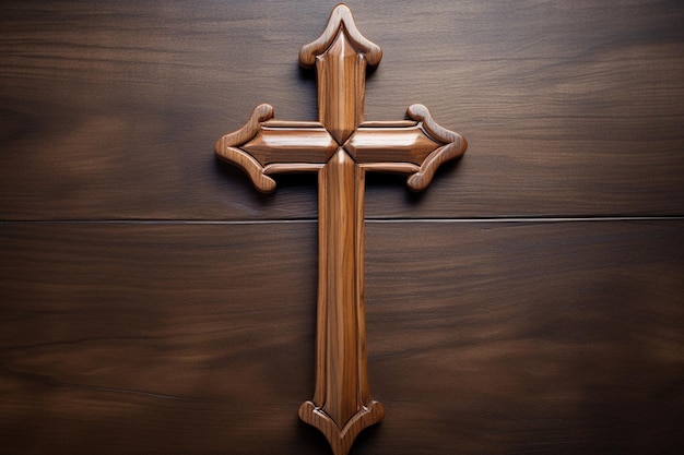 Photo wooden christian cross on a wooden backgroundchristian religion concept