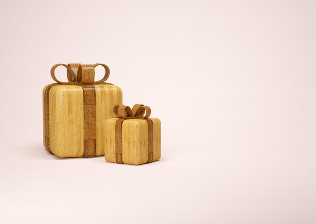 Wooden Christmas Gift Box on pink background 3d render