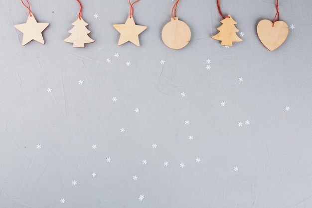 Wooden Christmas toys on table