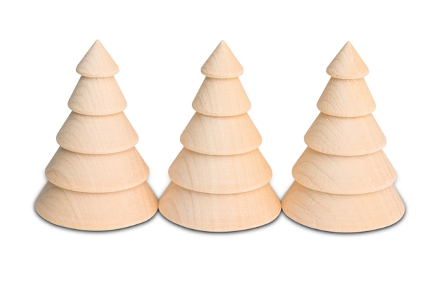 Wooden Christmas tree figurine isolated on a white background clipping path Copy space