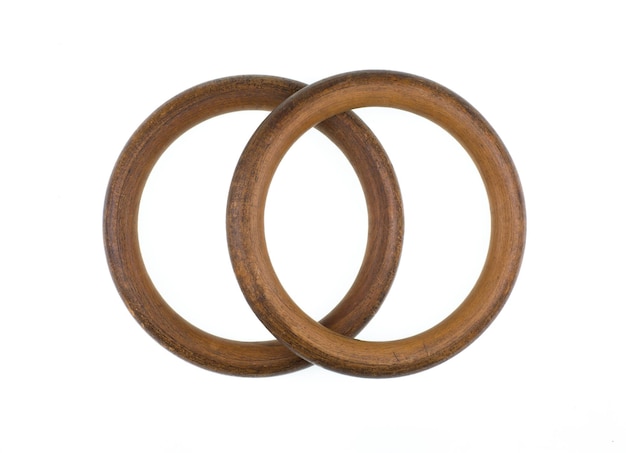 wooden circular frameold wooden rings isolated on white background