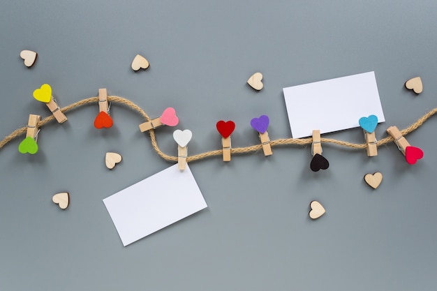 Wooden clothespins in the shape of hearts