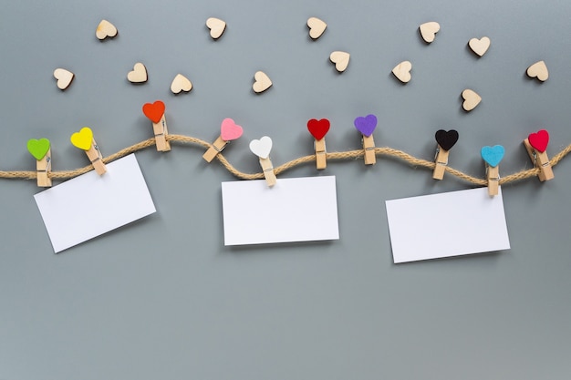 Wooden clothespins in the shape of hearts