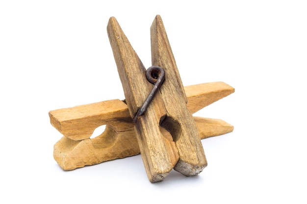 Wooden clothespins on a white background