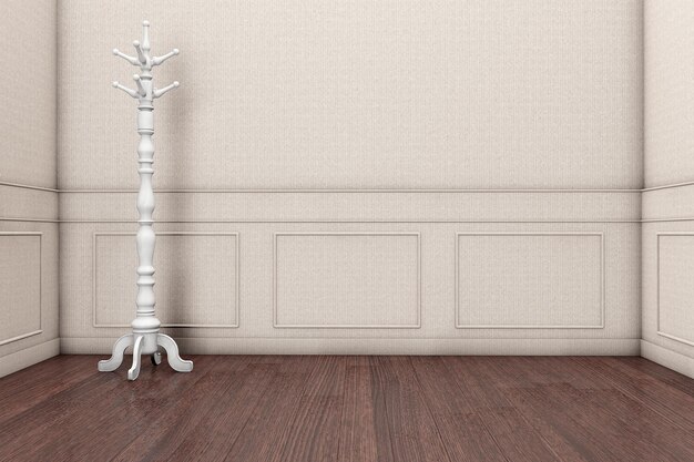 Wooden Coat Rack in front of a grey wall. 3d rendering