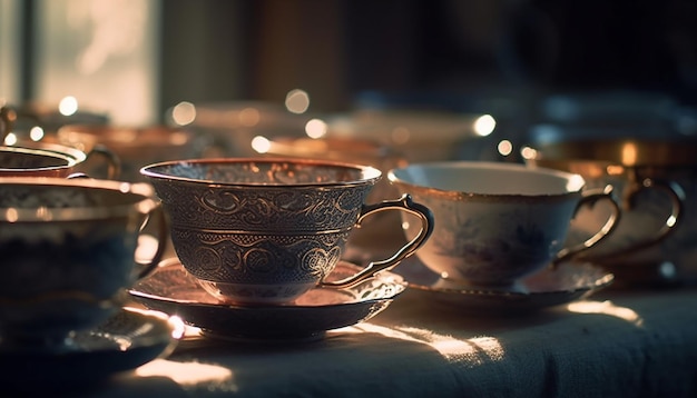 Wooden coffee cup on saucer indoors generated by AI