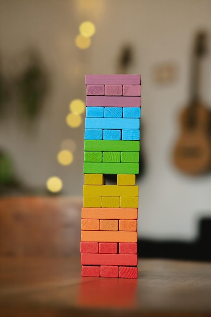 Wooden colored blocks of Jenga game