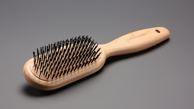 A wooden comb with black bristles on it