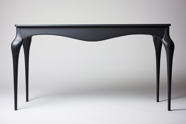 Wooden console table with gray lacquered curved legs on white background