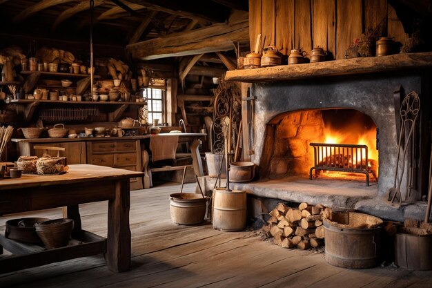 Wooden cooking equipment and baked cooked in kitchen