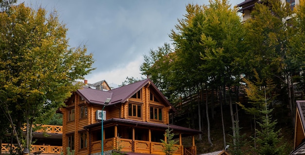 Wooden cottage house in mountain resort Wooden cottage