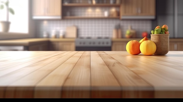 A wooden counter top with oranges on it