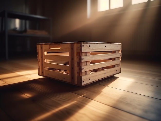 A wooden crate on black background