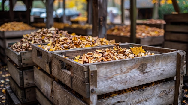 Wooden Crate Filled With Yellow Leaves