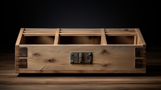 Photo wooden crate showcasing compartments for goods display