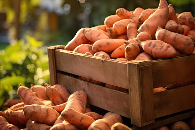 Wooden Crate with Sweet Potatoes