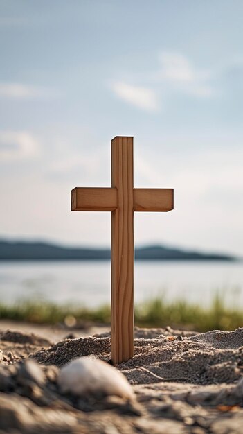 Photo wooden cross and copy space