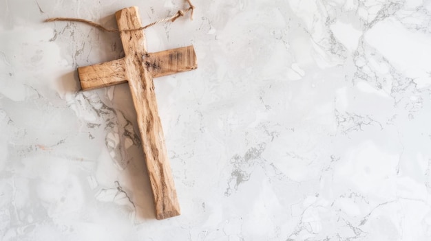 Wooden Cross on Marble Surface