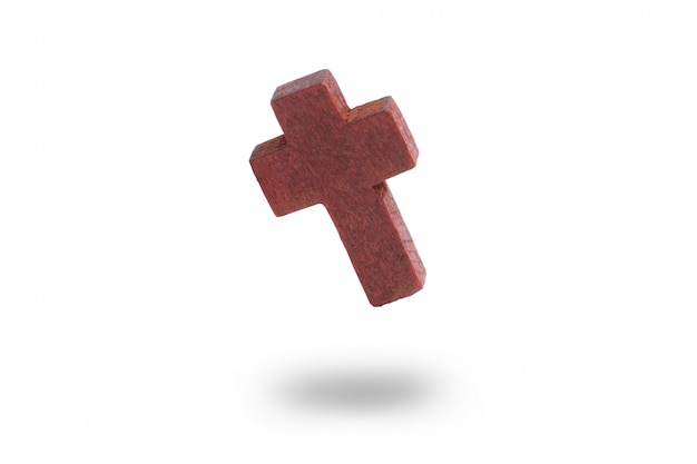 Wooden cross on a white background. Isolated.