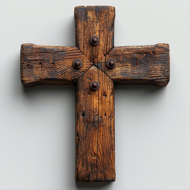 白い背景の木製の十字架