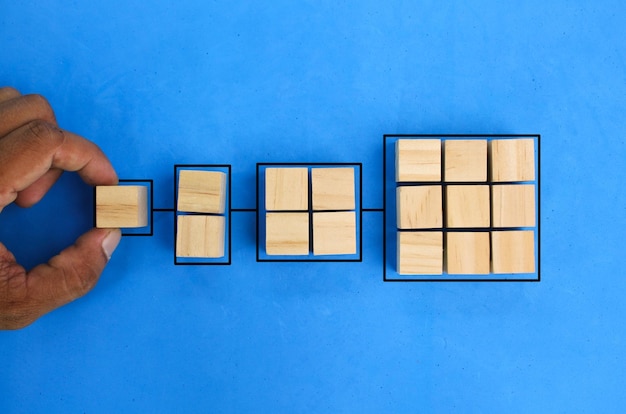 a wooden cube with a stacked structure Automation of business processes and workflows