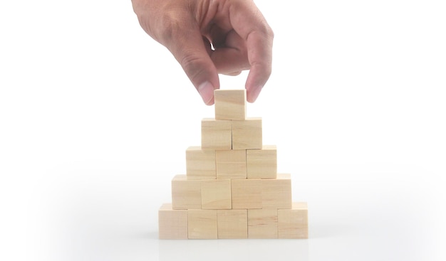 Wooden cubes in hand with copy space for input wording