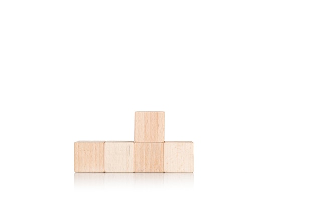 wooden cubes on isolate white background close up