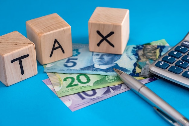 Wooden cubes tax with canadian dollar