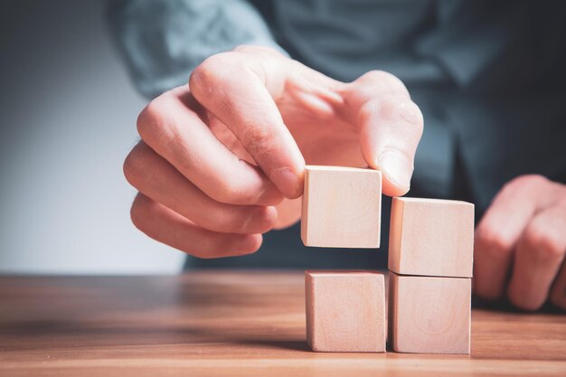 Wooden cubes on top of each other