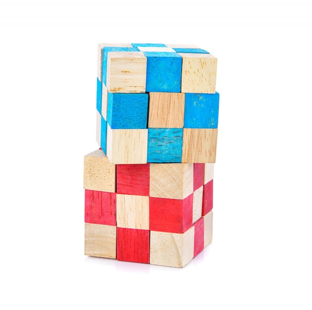 Wooden cubes toys on a white