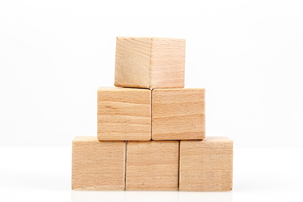 Wooden cubes on a white background