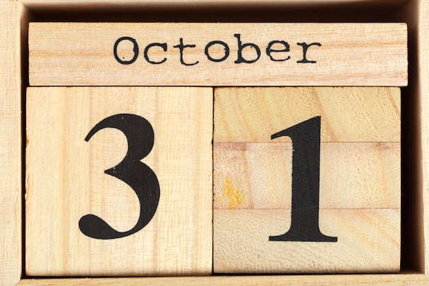 Wooden cubes with date on white. 31st of October