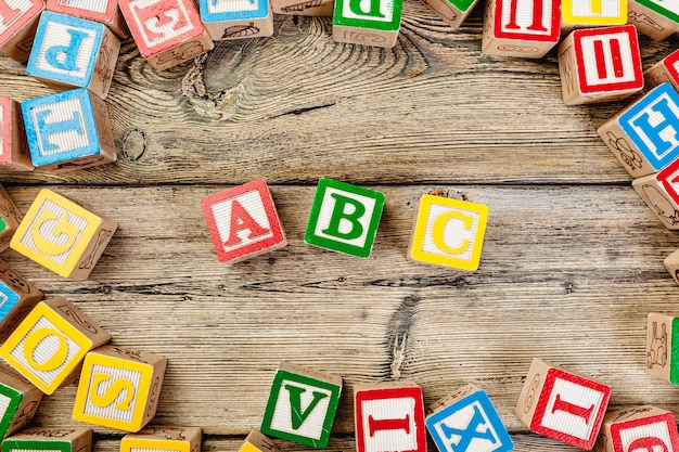 Wooden cubes with letters ABC