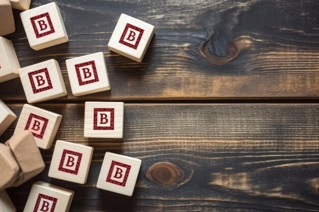 Wooden cubes with letters B and D on a dark wooden background Top view labor day letters alphabet wooden cubes on wooden background AI Generated