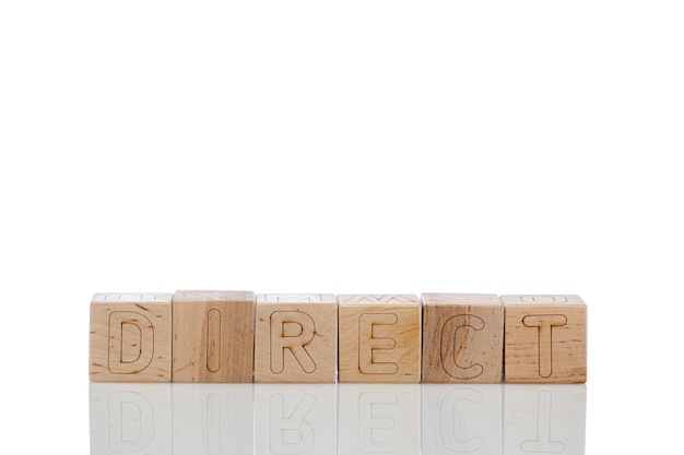 Wooden cubes with letters direct on a white background