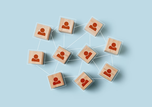 Wooden cubes with people icon human resources concept