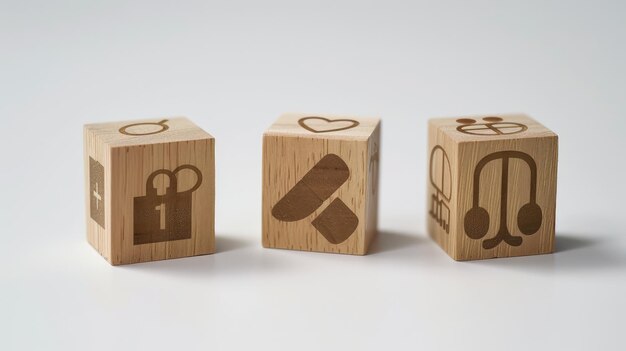 Photo wooden cubes with symbols of love and music