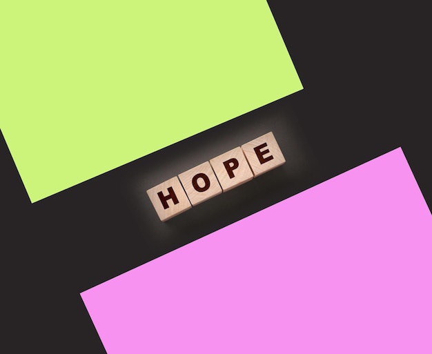 Wooden cubes with the word Hope States of mind concept Healthcare life concept