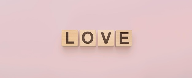 Wooden cubes with word Love on pink background love letters on wood block for your girlfriend boyfriend for Valentines Day greeting romantic postcard