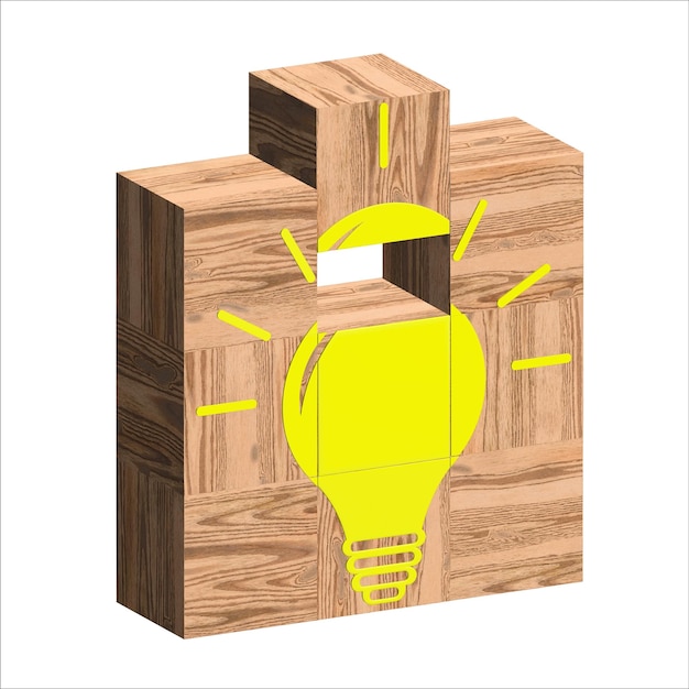 黄色のランプが付いた木製立方体 ビジネスの問題の解決 Cre 社のイノベーションとチームワーク