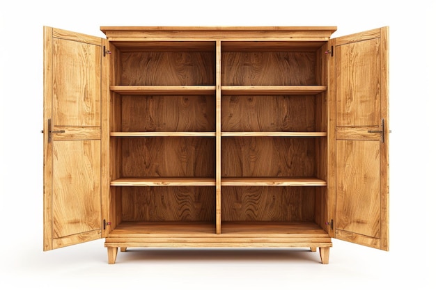 A Wooden Cupboard with Open Doors and Cabinets