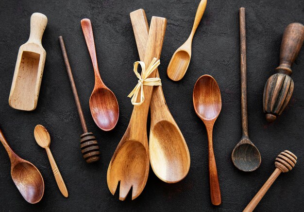 Photo wooden cutlery kitchen ware