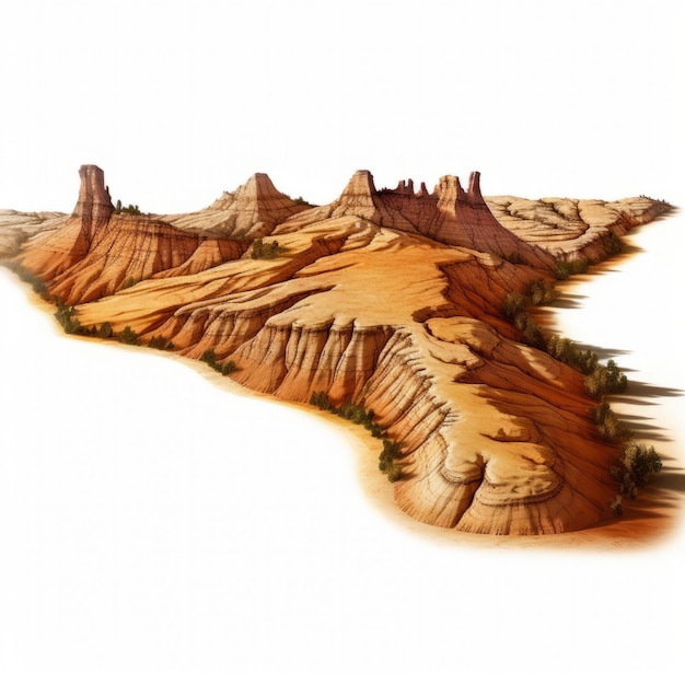 A wooden cutout of a mountain range