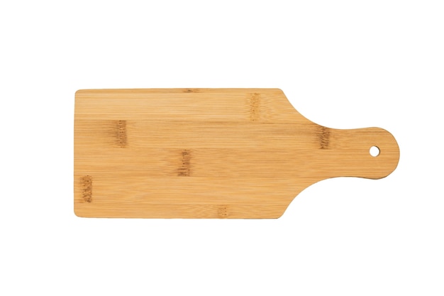 Wooden cutting Board isolated on white wall. Kitchen accessories.
