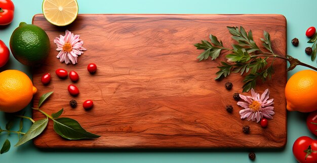 Wooden cutting board place for cutting vegetables and fruits in the kitchen preparing food AI generated image