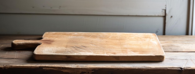 Wooden Cutting Board on Rustic Kitchen Table