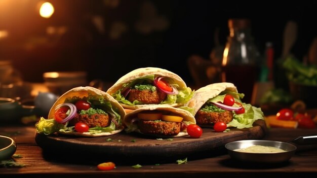 Wooden Cutting Board Topped with Tacos