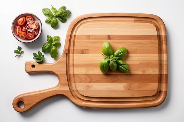 Wooden cutting board on white background