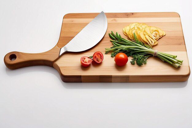 Wooden cutting board on white background